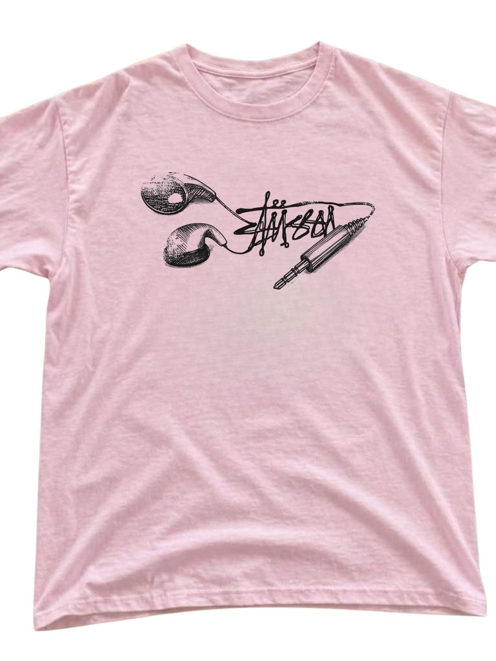 Gildan Pink Short Sleeve Tee with Black Earbuds Graphic, Gift For Her, For Him